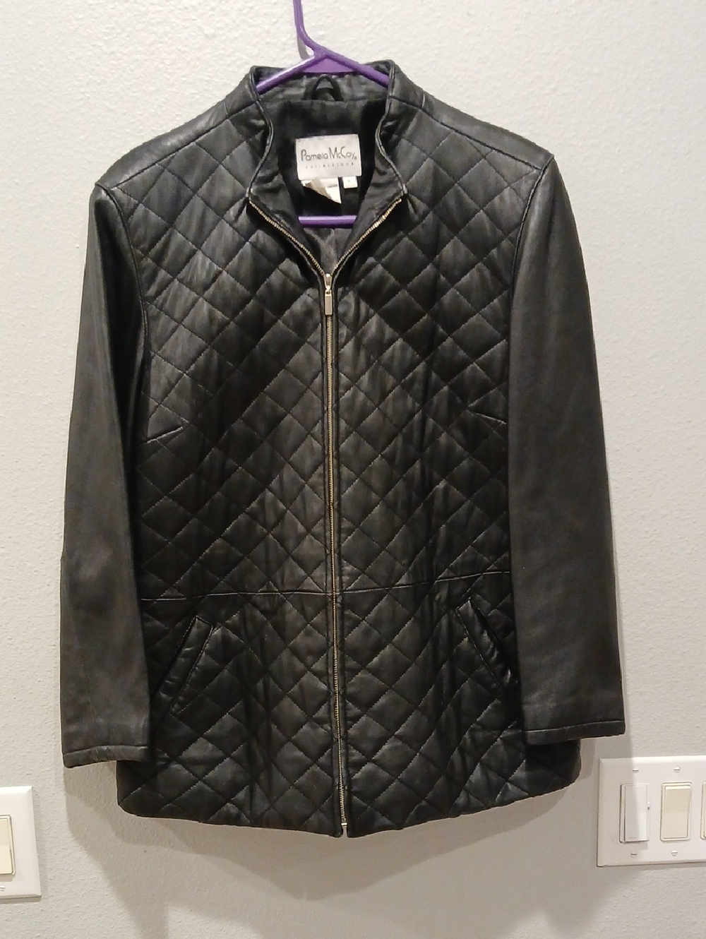Pamela McCoy Black Quilted Leather Zip Jacket Large Vintage
